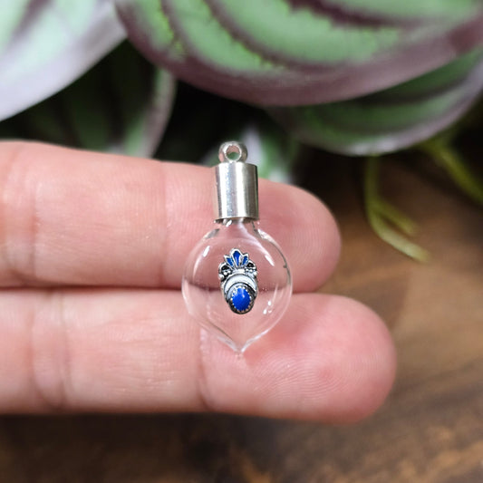 3-teilige Glasphiole im Ethno-Design mit Kappe zum Befüllen, ideal für DIY-Schmuck, Armbänder, Ohrringe und individuelle Anhänger.