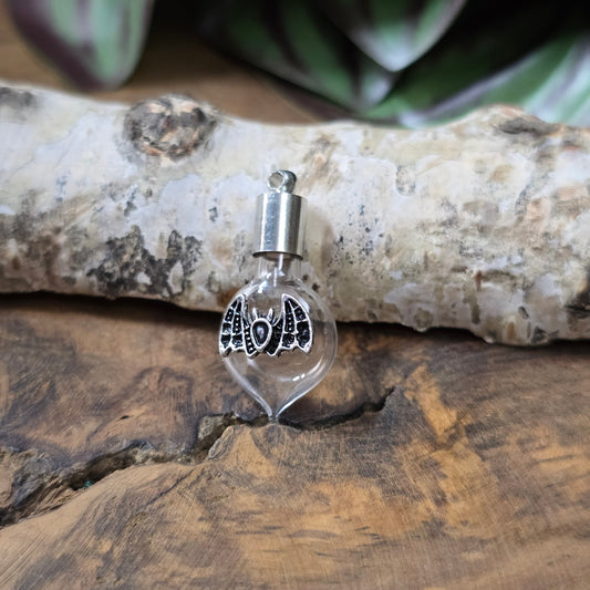 DIY Glasphiole mit Fledermaus-Motiv, befüllbarer Schmuckanhänger, 3-teiliges Set.