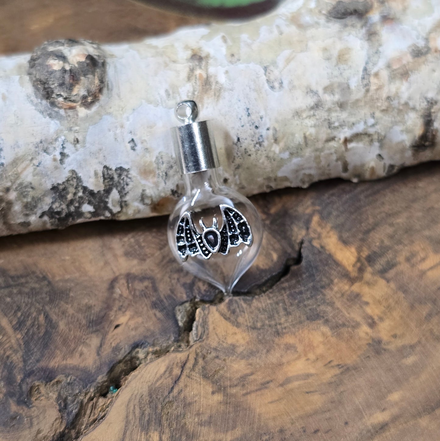 DIY Glasphiole mit Fledermaus-Motiv, befüllbarer Schmuckanhänger, 3-teiliges Set.