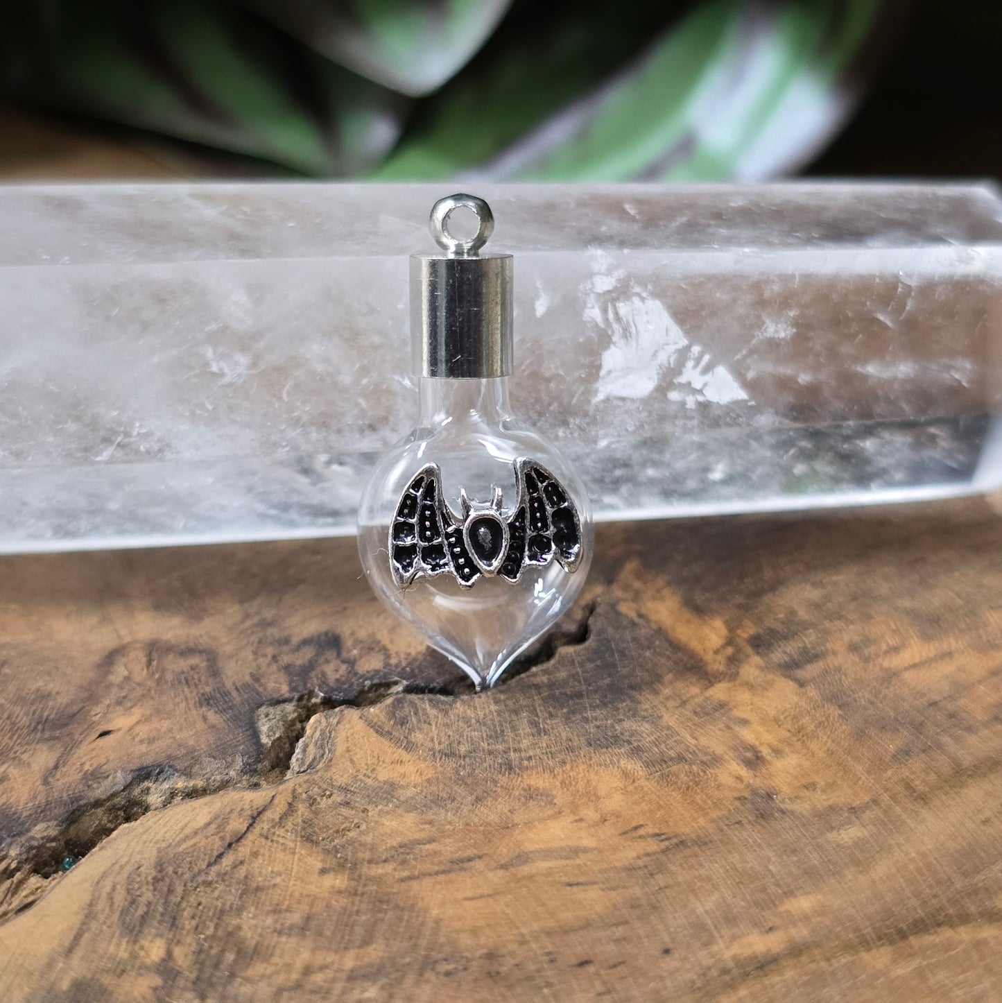 DIY Glasphiole mit Fledermaus-Motiv, befüllbarer Schmuckanhänger, 3-teiliges Set.