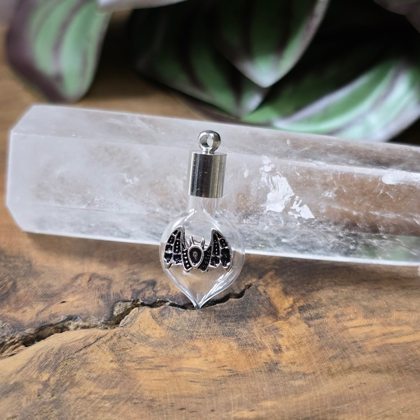 DIY Glasphiole mit Fledermaus-Motiv, befüllbarer Schmuckanhänger, 3-teiliges Set.