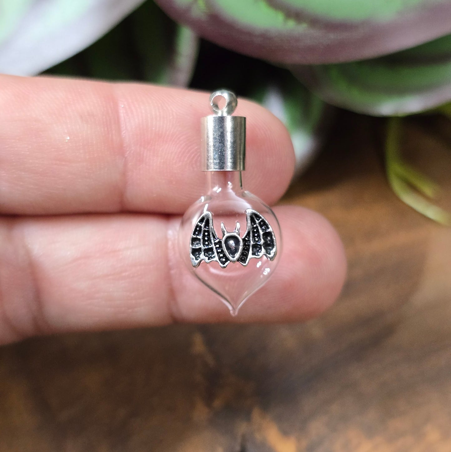DIY Glasphiole mit Fledermaus-Motiv, befüllbarer Schmuckanhänger, 3-teiliges Set.