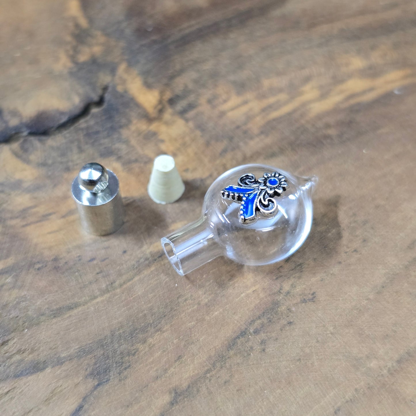 Glasphiole zum Befüllen mit Ethnoschnörkel, 3-teiliges Set für Schmuckherstellung, DIY-Anhänger und kreative Bastelideen.