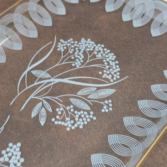 HEYE Vintage Glasplatte mit Blumen & Goldrand – stilvolle 60er Jahre Deko für Tisch & Küche.