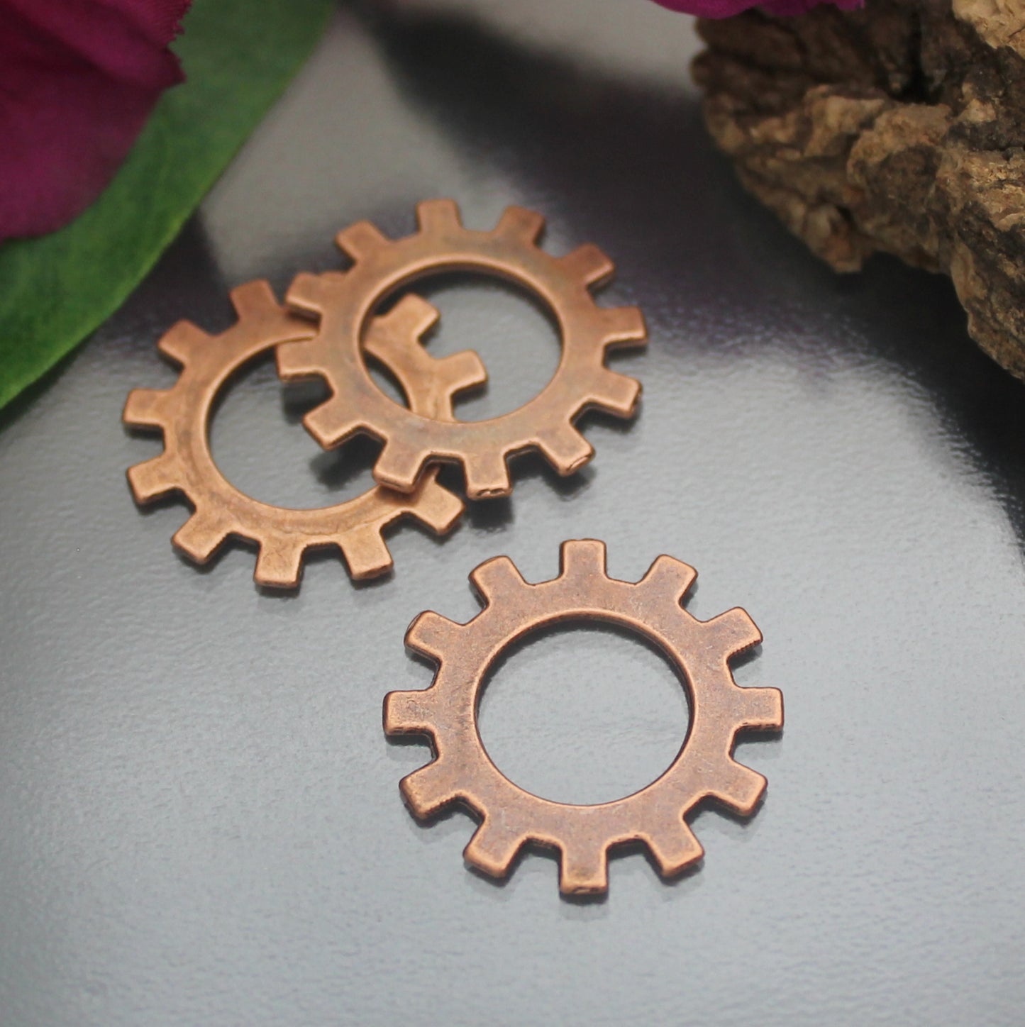 3 Verbinder Gearwheels Zahnräder im Steampunk-Design mit Antikfinish, ø 25mm