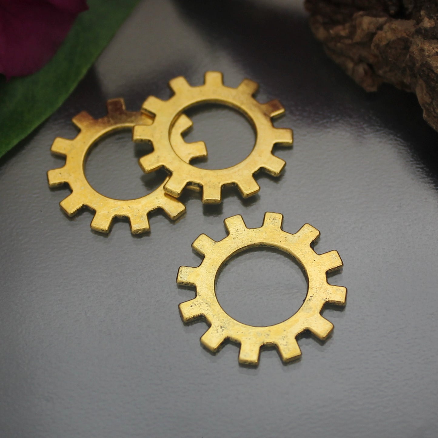3 Verbinder Gearwheels Zahnräder im Steampunk-Design mit Antikfinish, ø 25mm