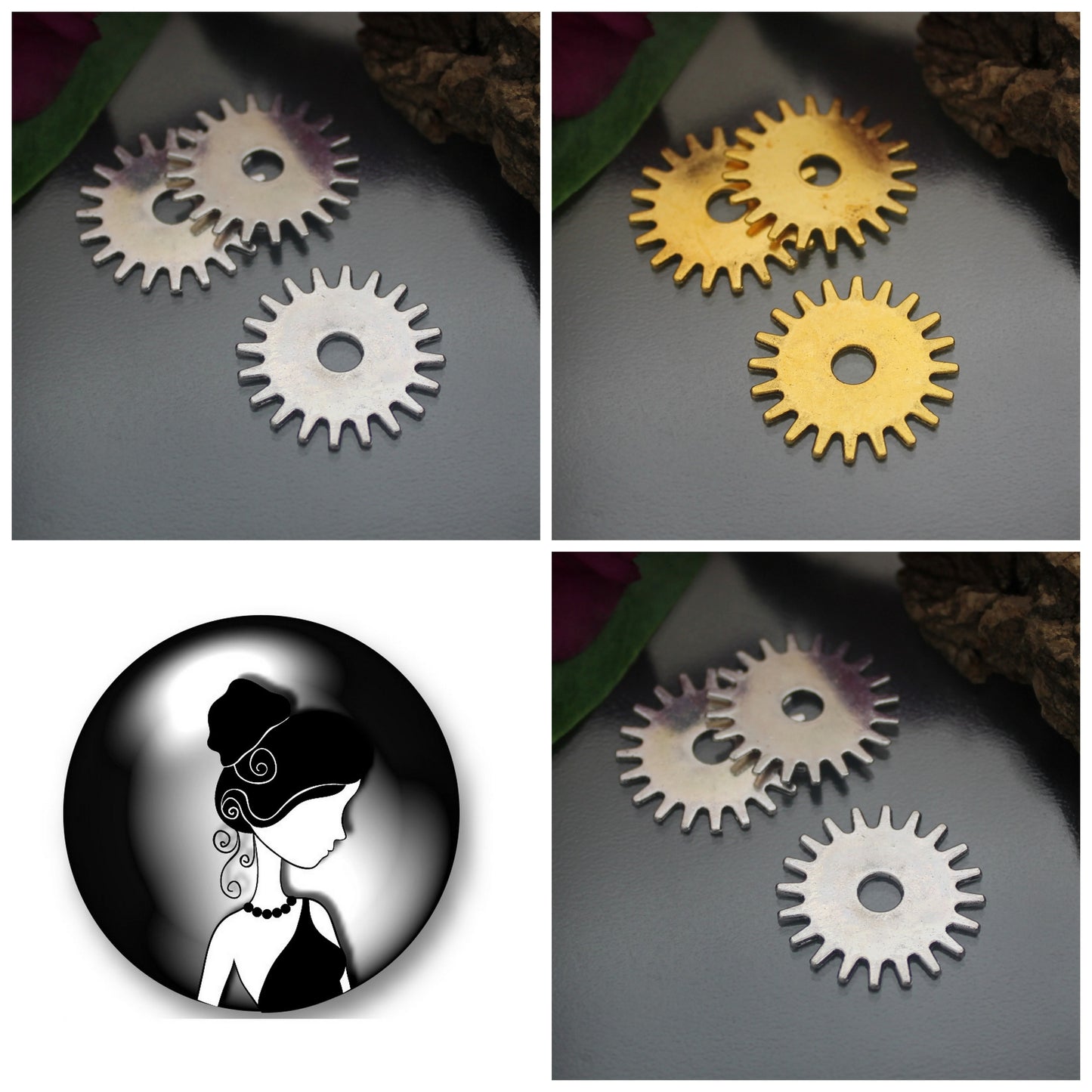 3 Anhänger Gearwheels Zahnrad Scheibe im Steampunk-Design mit Antikfinish, ø 25mm
