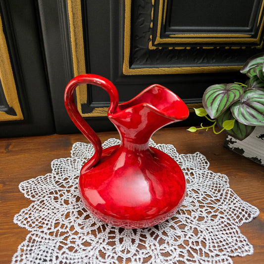 Italienische Henkelvase 60er/70er – rote Mid-Century Keramik