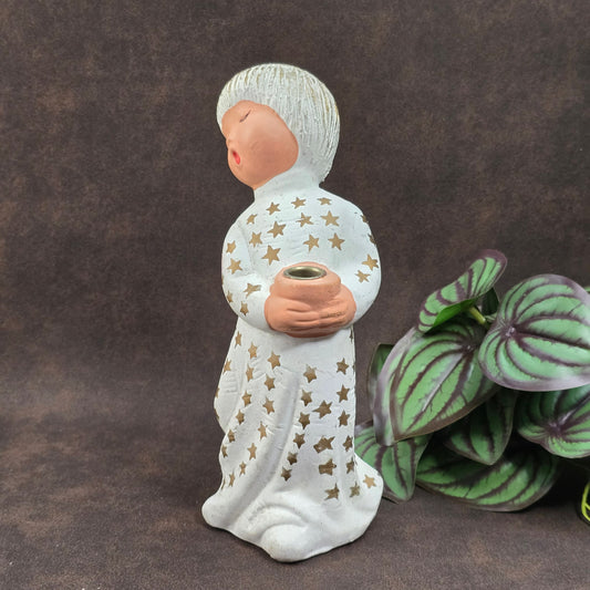 Jullar Keramik Engel Kerzenhalter aus Spanien, Vintage Boho Weihnachtsdeko 70er 80er, guter Zustand, leichte Farbanhaftungen.