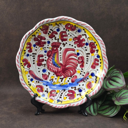 Italienischer Vintage-Wandteller mit rotem Hahn aus Deruta – Handbemalt & in sehr gutem Zustand – mediterranes Flair für dein Zuhause oder als Geschenk!