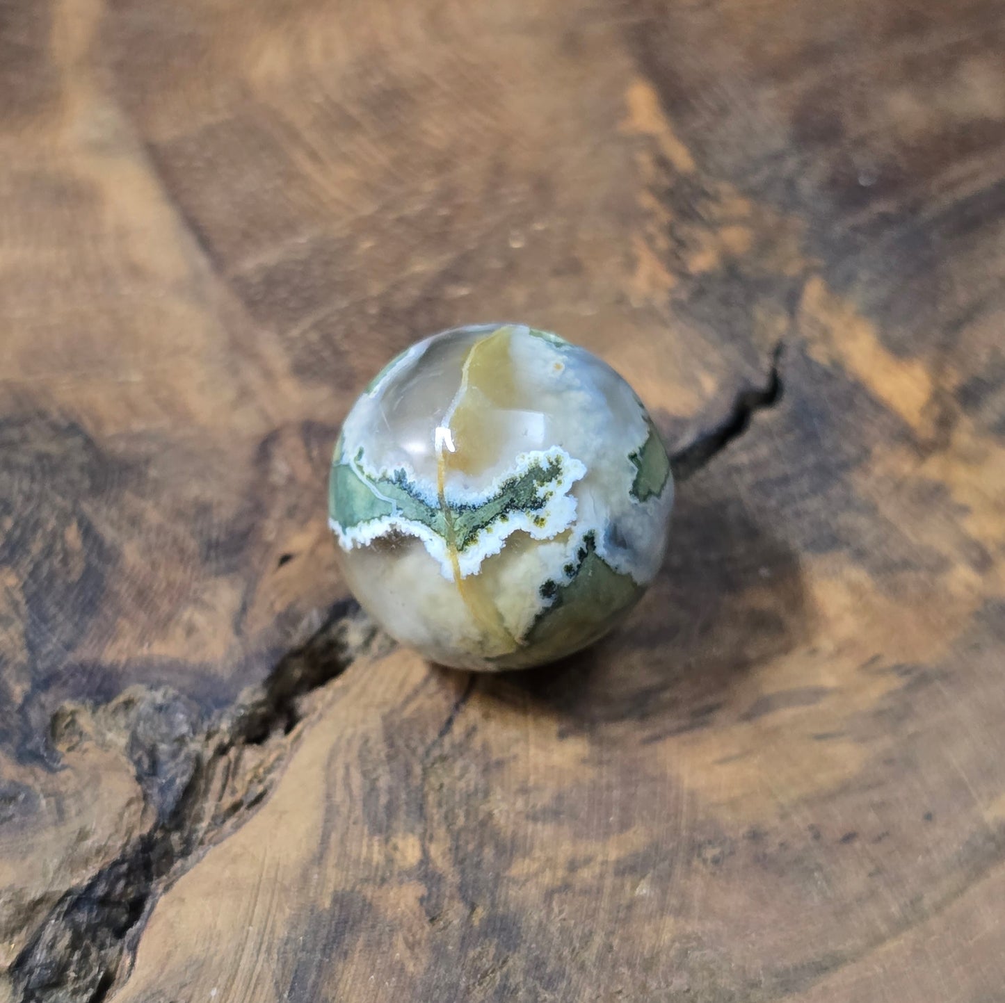 Rhyolith-Kugelperle 16 mm – Regenwald-Jaspis mit natürlicher Maserung. Poliert & stabilisiert. Exakt die abgebildete Perle – ein echtes Unikat für Schmuckherstellung.