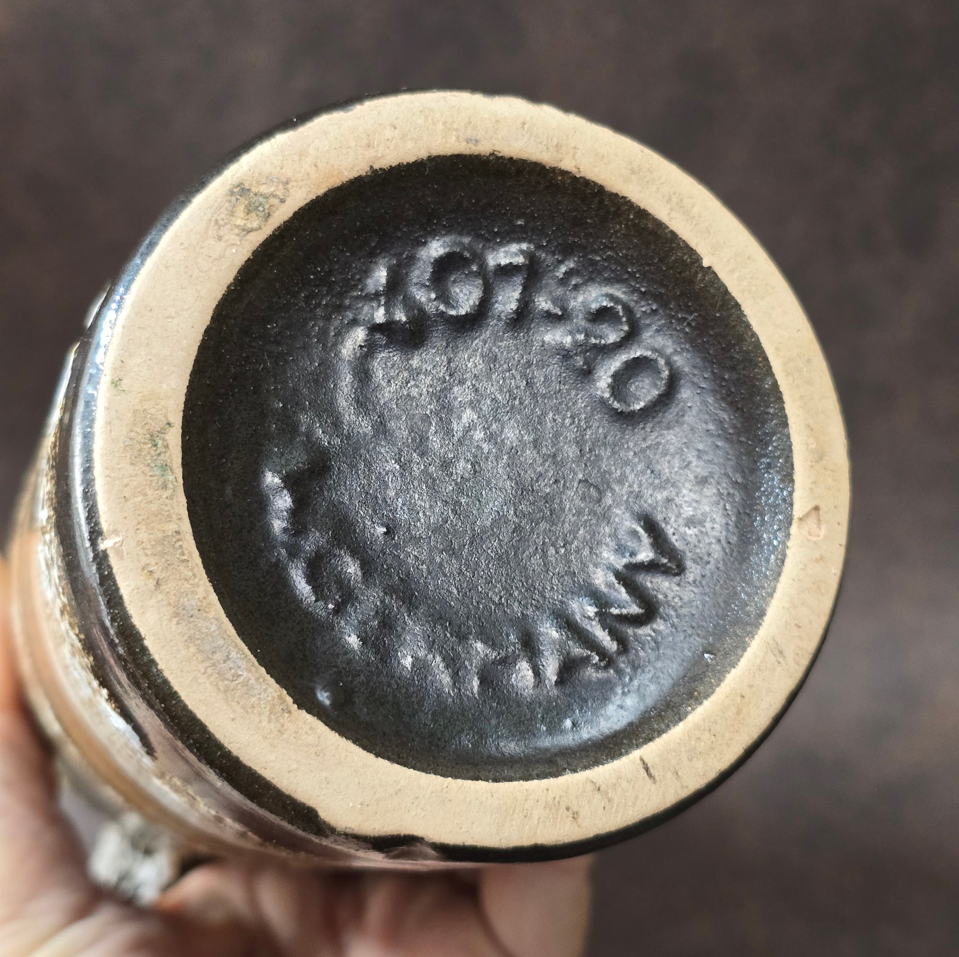 Scheurich Fat Lava Vase 401-20 mit Henkel, 1970er Jahre, braun-gelb-weiße Glasur, West German Pottery Vintage