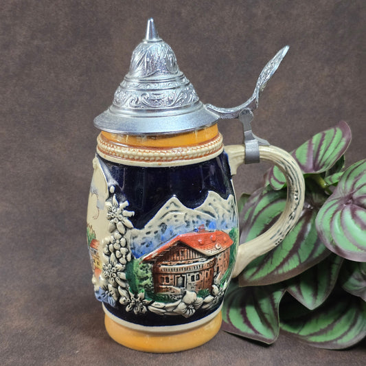 Original Helmstedt-Krug mit Zinndeckel (KING 715), 0,25L – 60er Vintage-Souvenir für Sammler, sehr guter Zustand