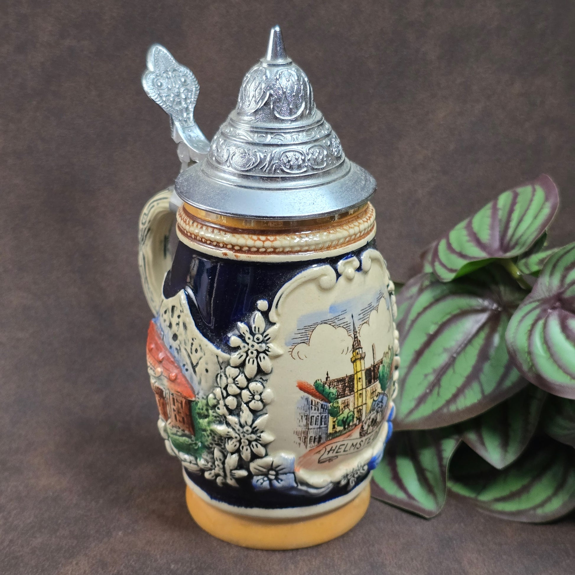 Original Helmstedt-Krug mit Zinndeckel (KING 715), 0,25L – 60er Vintage-Souvenir für Sammler, sehr guter Zustand