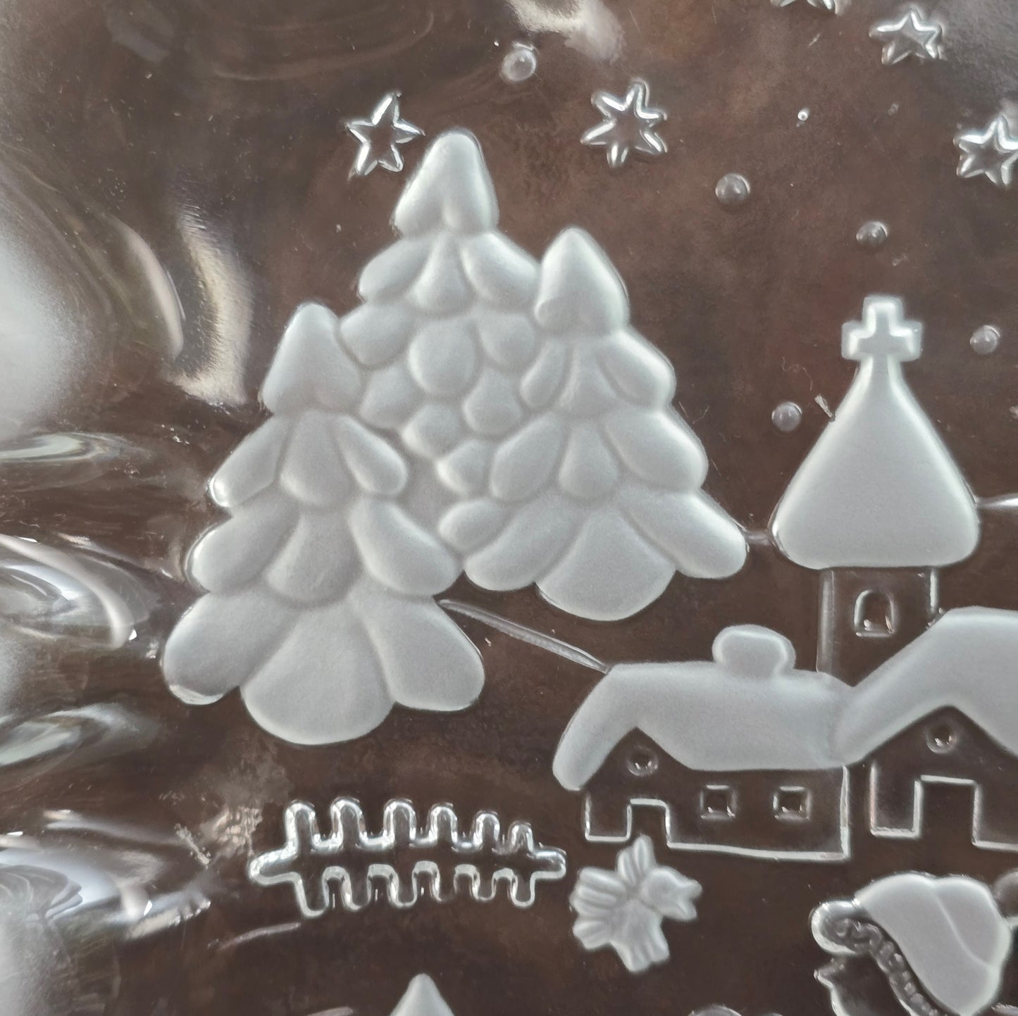 Große Weihnachtsschale von Walther Glas im Winterdorf-Design. Pressglas mit Frostrelief aus den 1990ern. Perfekt für festliche Vintage-Dekoration.