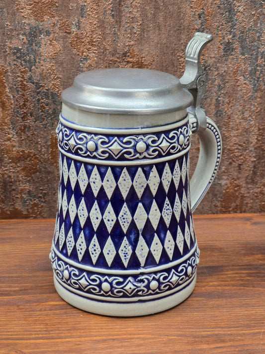 GERZ Steinzeug Bierkrug 0,5L mit Zinndeckel