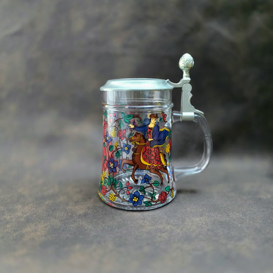 Original BMF Bierseidel aus Glas mit Zinndeckel & Dornröschen-Motiv. Vintage 1970er Jahre, 0,5L, mit Engel-Punze – in sehr gutem Zustand, perfekt für Sammler & Märchenfans.