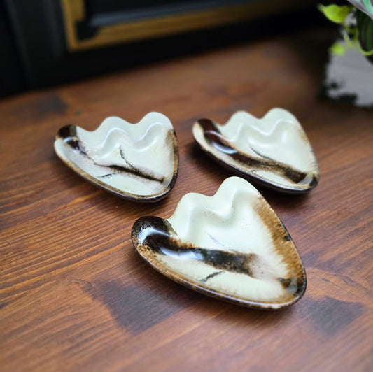 Bay 3er Aschenbecherset mit Laufglasur Beige/Braun – 1960er Jahre – West German Pottery im Mid Century Look – top Zustand, dekorativ & funktional.