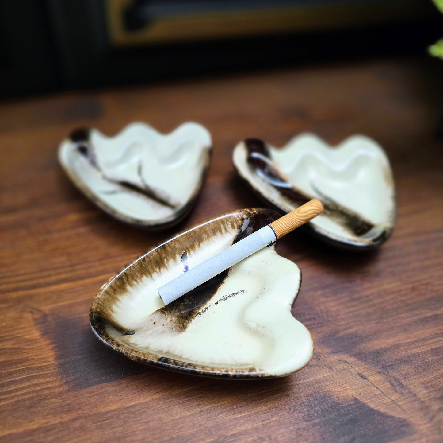 Bay 3er Aschenbecherset mit Laufglasur Beige/Braun – 1960er Jahre – West German Pottery im Mid Century Look – top Zustand, dekorativ & funktional.