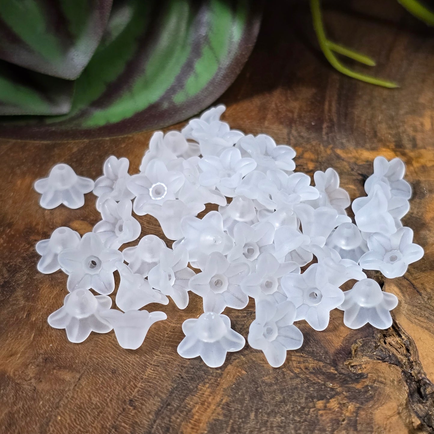 40 gefrostete Blütenkappen aus Acryl – ideal für zarte DIY-Schmuckstücke oder Streudeko.