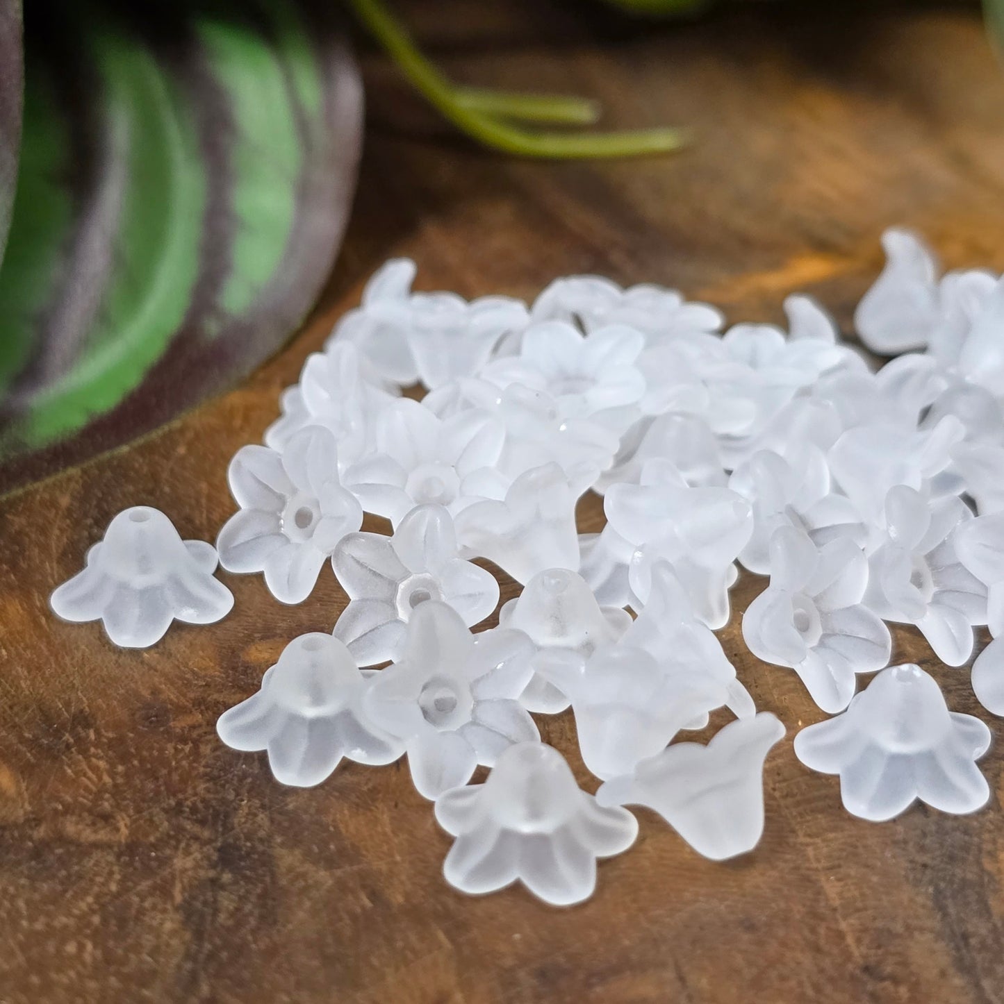 40 gefrostete Blütenkappen aus Acryl – ideal für zarte DIY-Schmuckstücke oder Streudeko.