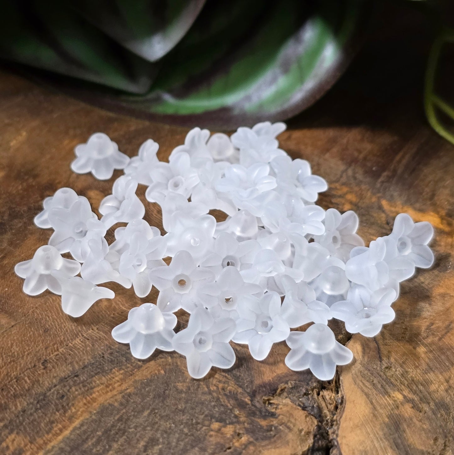 40 gefrostete Blütenkappen aus Acryl – ideal für zarte DIY-Schmuckstücke oder Streudeko.