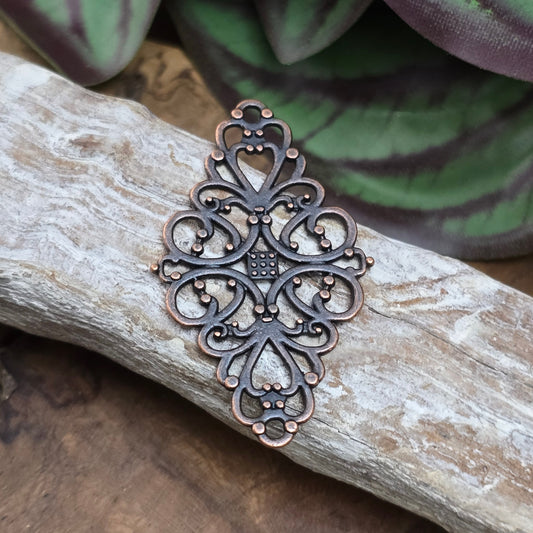 2 nostalgische Verbinder im Vintage-Stil – antik kupferfarben, 41 mm – beidseitig nutzbar, ideal für Schmuck oder Deko.