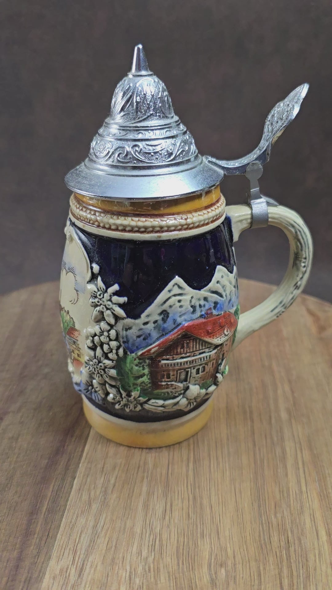 Original Helmstedt-Krug mit Zinndeckel (KING 715), 0,25L – 60er Vintage-Souvenir für Sammler, sehr guter Zustand