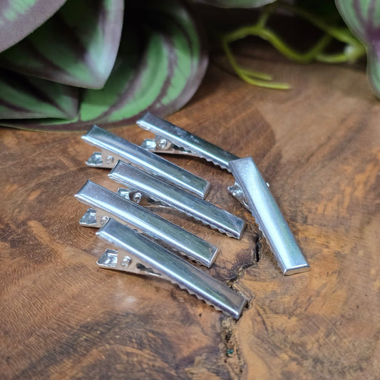 6 silberfarbene Alligator Clips, 31 mm, DIY Haarspangen Rohlinge zum Basteln von Haarschmuck und Accessoires