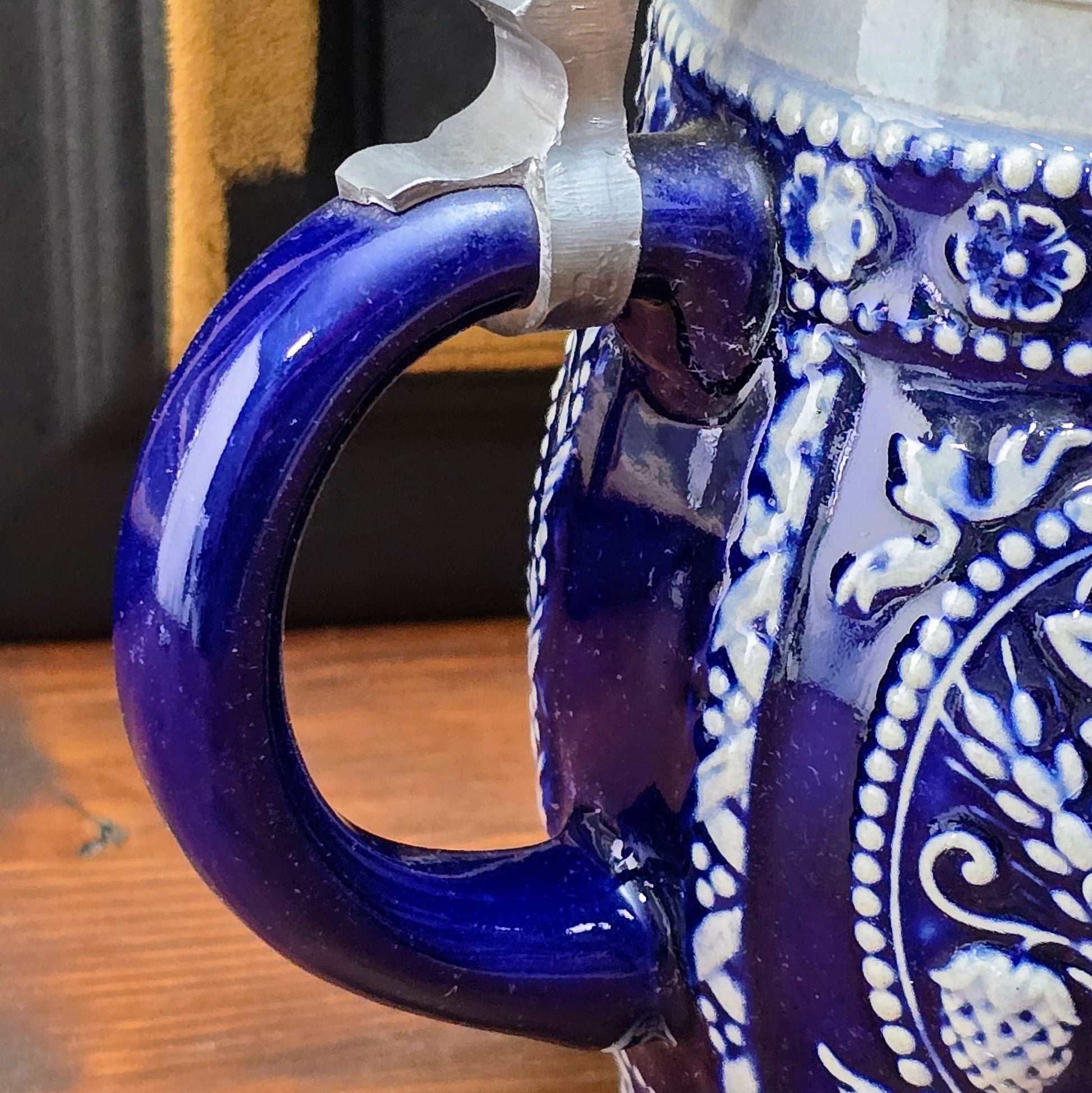 Vintage Bierkrug (0,5L) von Marzi & Remy mit Zinndeckel & Salzglasur – Hopfenmotiv – 70er/80er Jahre – West Germany