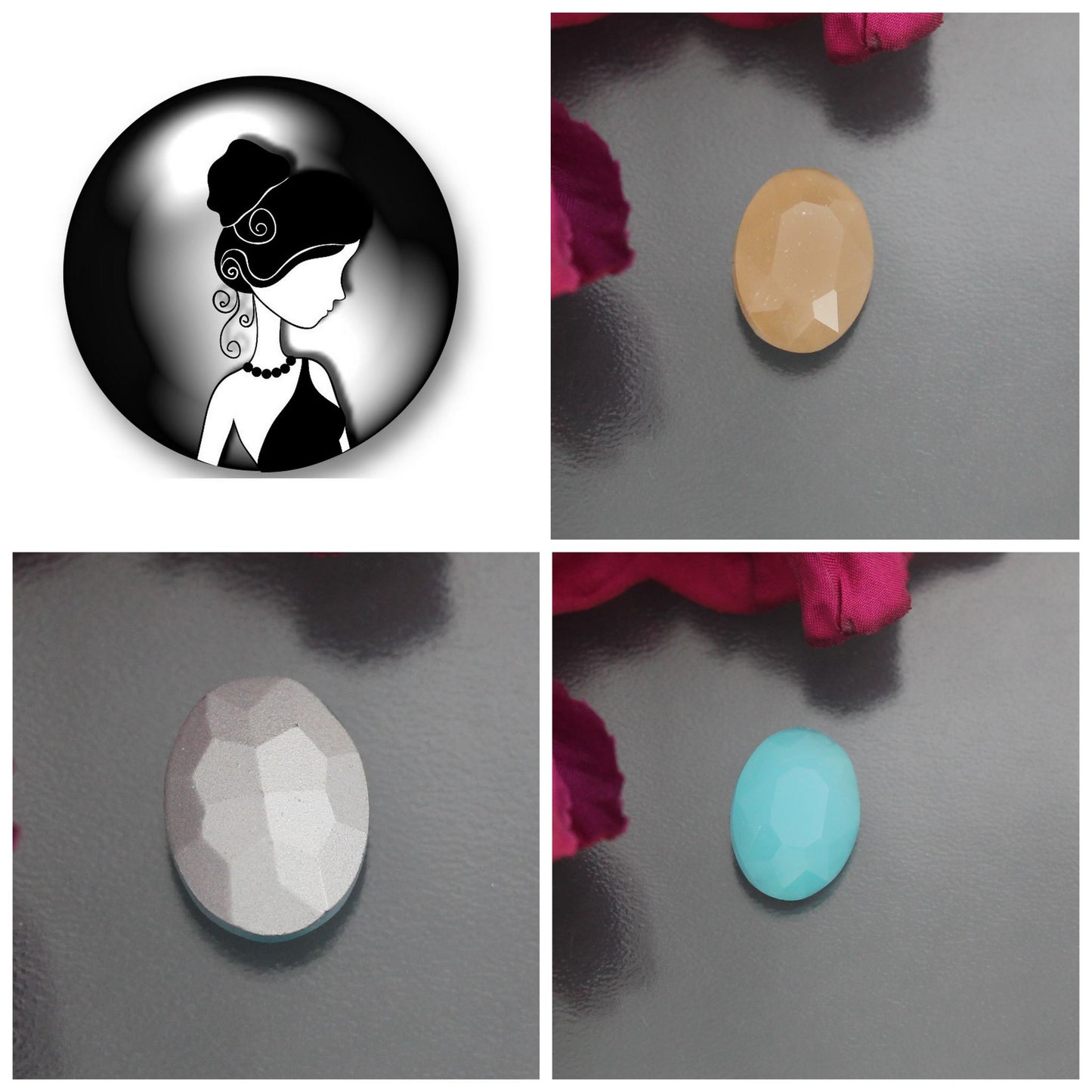 Chaton, Oval, Jadeimitat, facettiert, 13x18mm, Schmuck basteln