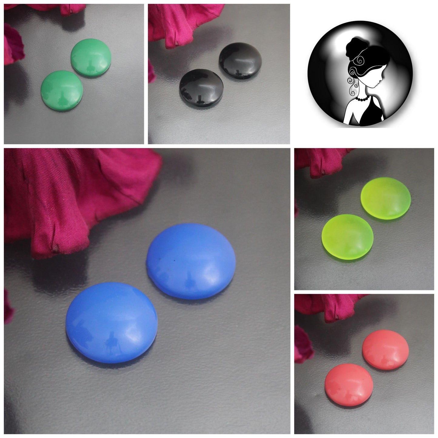 2 Cabochons aus Glas, lackiert, rund, 18mm, Schmuck basteln