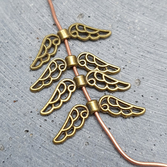 4/20 Metallperlen Flügel, Engel, 21mm, antik bronzefarbig