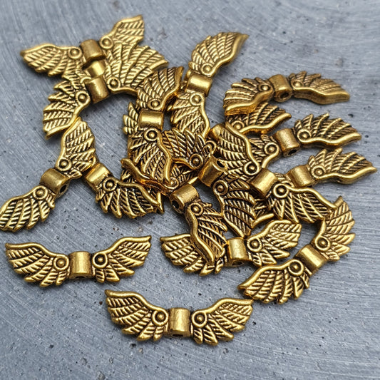 4/20 Metallperlen Flügel Engel 21mm, antik goldfarbig