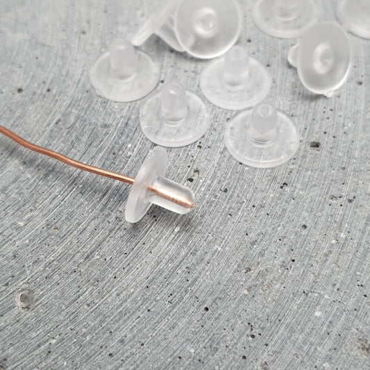 10 Ohrsteckerverschlüße, Silikon, großer Teller, farblos