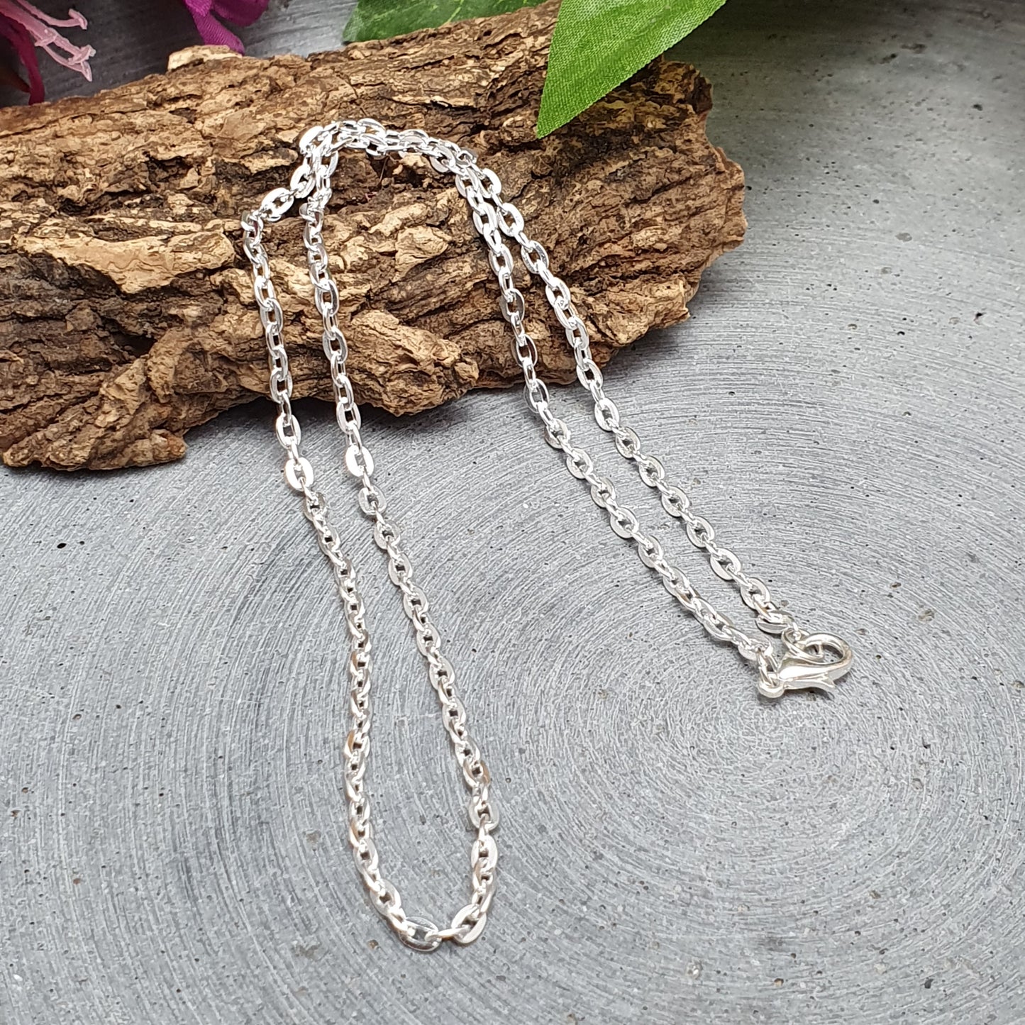Gliederkette mit Karabinerverschluß, 45cm, 4x3mm, versilbert