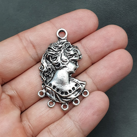 2 Verbinder, Frauenkopf, antik silberfarbig, Ohrschmuck