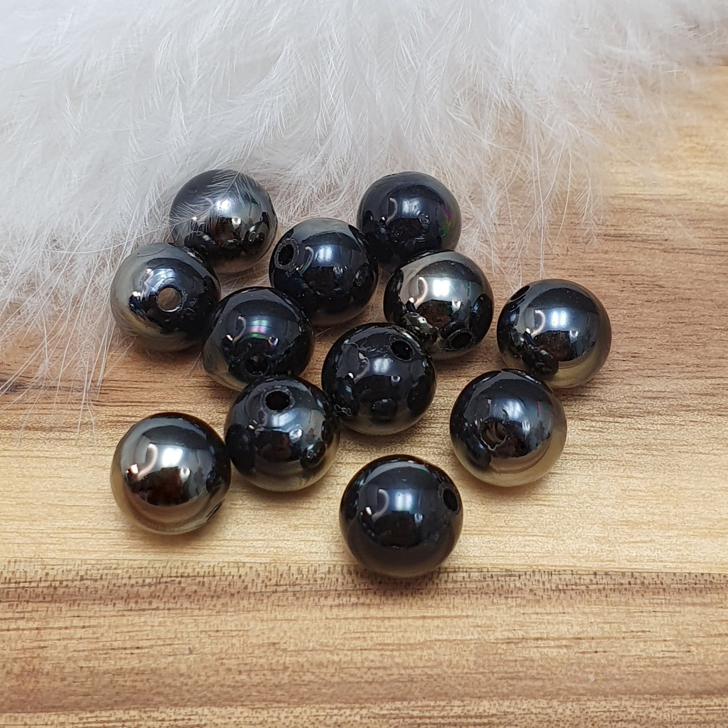 12 Kunststoffperlen, metallic bedampft, 10mm