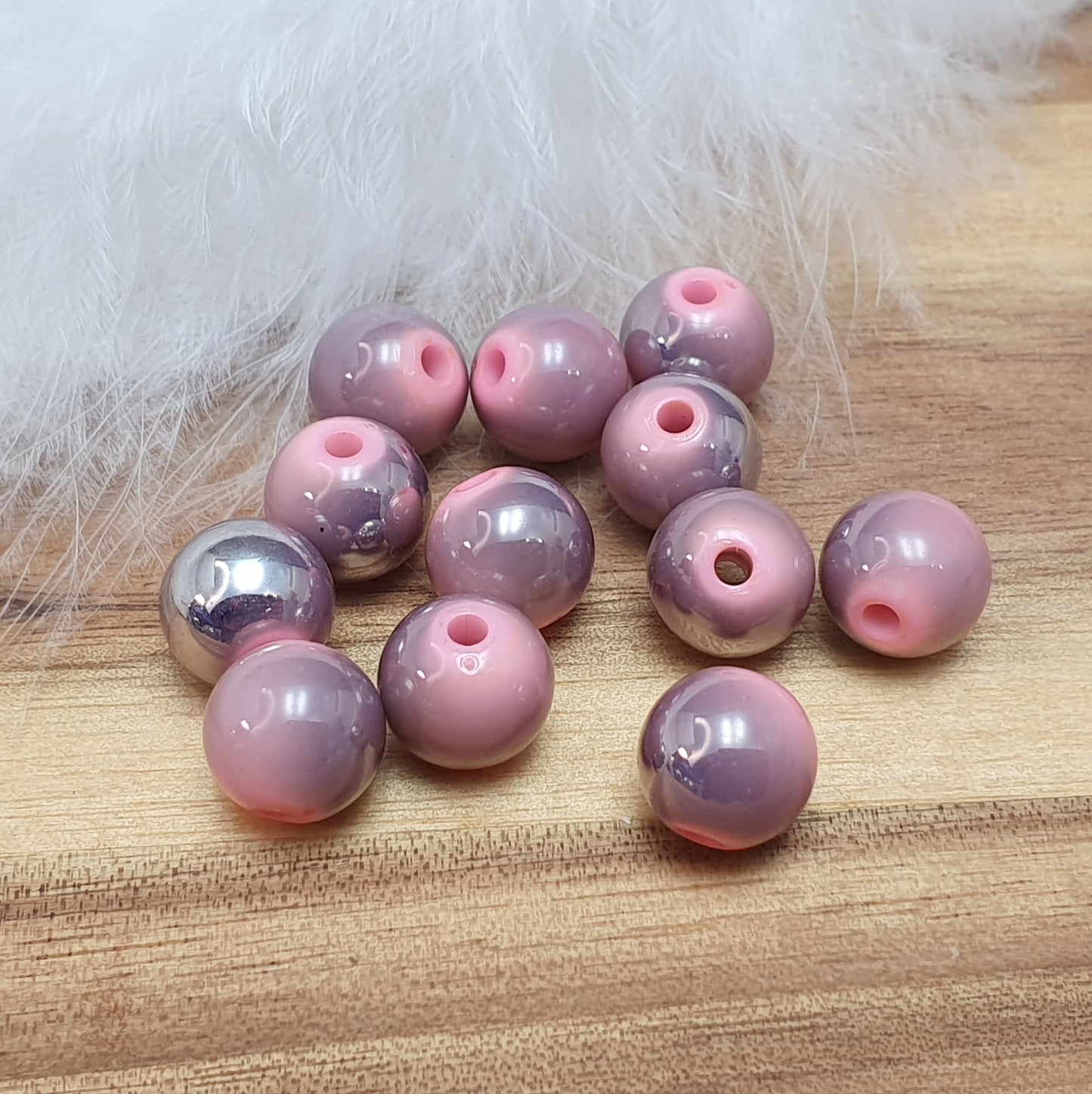 12 Kunststoffperlen, metallic bedampft, 10mm
