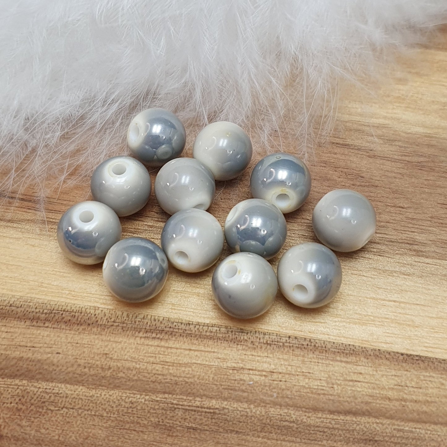 12 Kunststoffperlen, metallic bedampft, 10mm