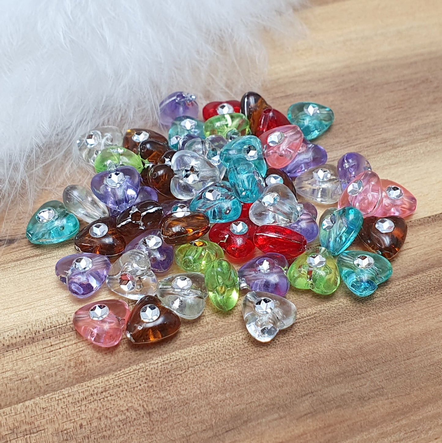 50 Perlen, Acryl, Herz, Klar, Farbmix, 8mm