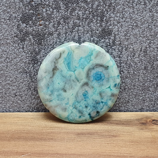 Große Perle, Münze, Crazy Lace Achat, Blau, 35mm, 2. Wahl