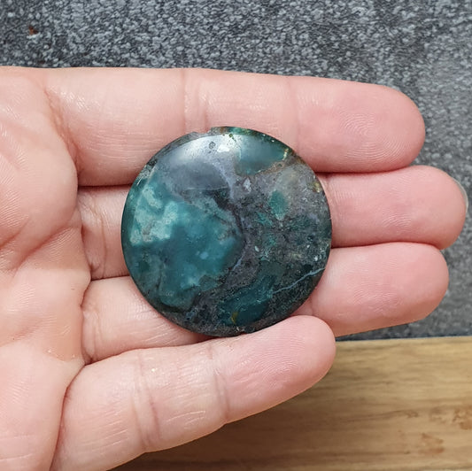 Große Perle, Münze, Jaspis, Dunkelgrün, 36mm, 2. Wahl