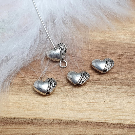 6 Metallperlen, Herz, 7mm, antik silberfarbig, Schmuck Basteln