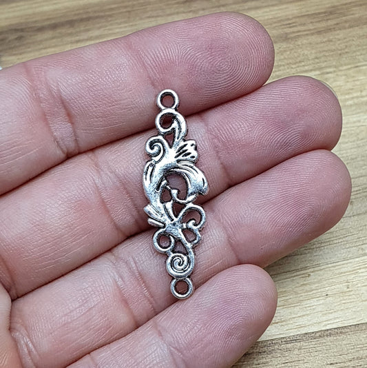 2 Verbinder Gotik Ornament, 36mm, antik silberfarbig, Schmuck basteln