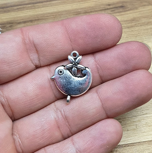 2 Verbinder Vögelchen, 23mm, antik silberfarbig, Schmuck basteln