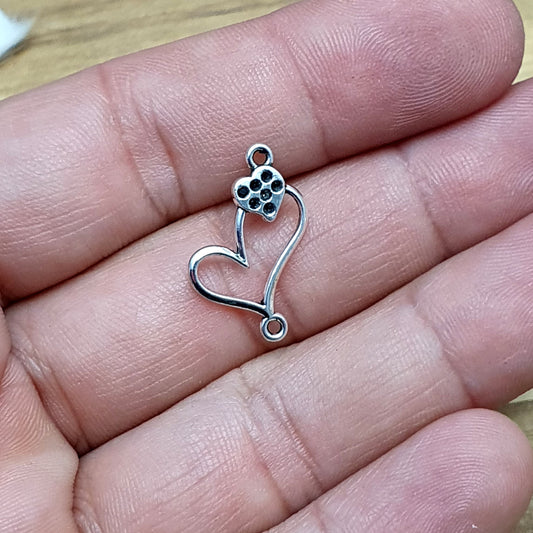 6 Verbinder Herz, 20mm, antik silberfarbig, Schmuck basteln