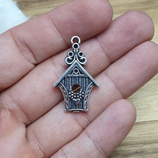 Anhänger Vogelhaus, 30mm, antik silberfarbig, Schmuck DIY