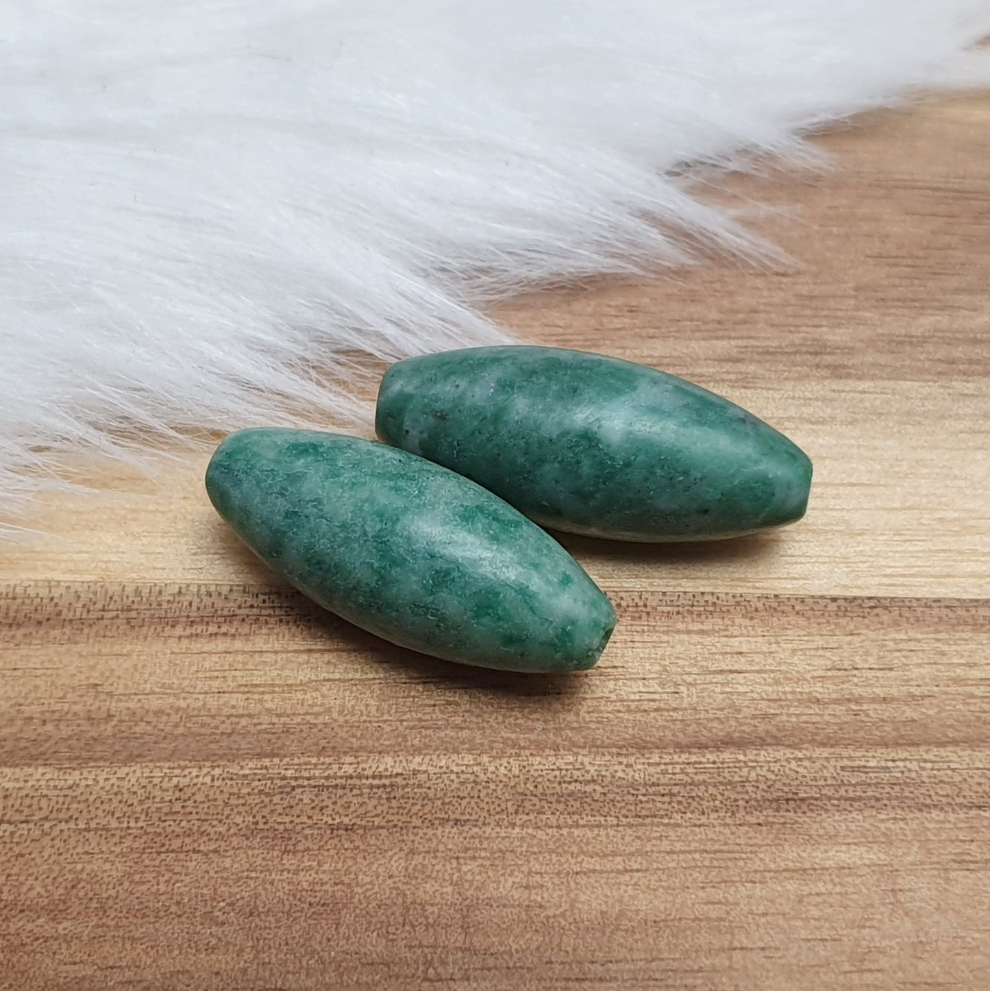 2 Perlen, grüner Jaspis, Olive, 25x10mm, Schmuck Basteln