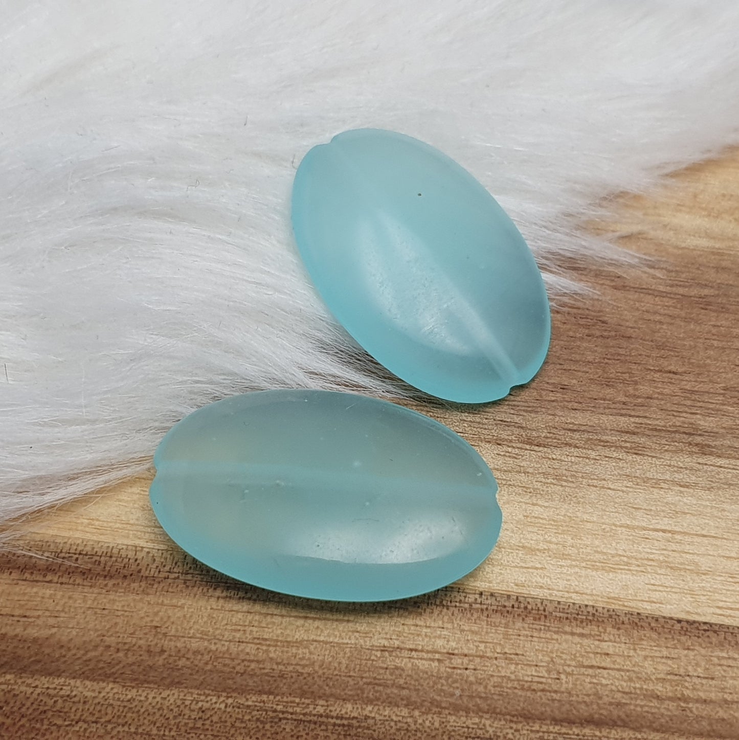 2 Perlen, Amazonit (Imitat), Oval, Meerblau, 30x20mm, Schmuck DIY